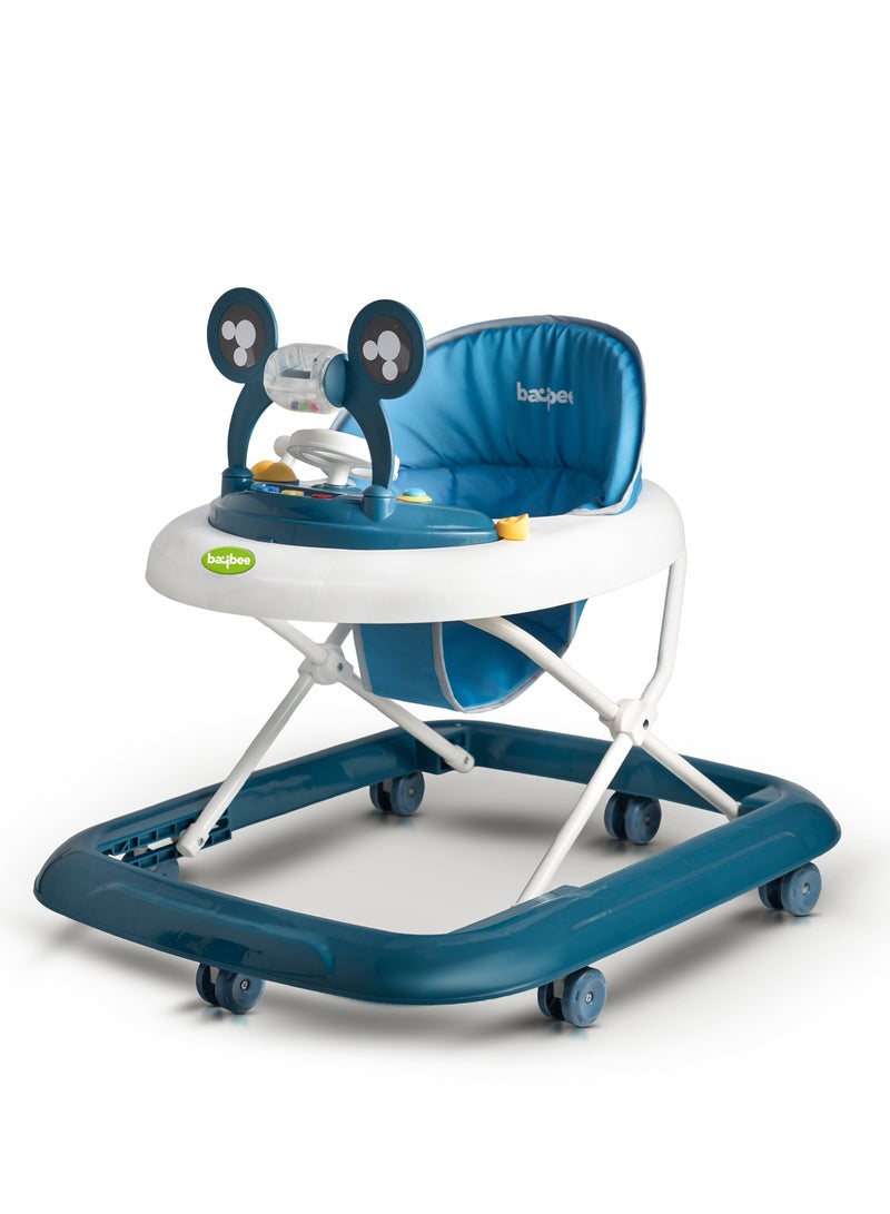 بيبي مشاية أطفال من بايبي بيكسورا، مشاية قابلة للطي مع ارتفاع قابل للتعديل بثلاثة أوضاع وشريط ألعاب موسيقية، مشاية أنشطة للأطفال الصغار، مشاية أطفال للأولاد والبنات من عمر 6 إلى 18 شهرًا، لون أزرق - Image 1