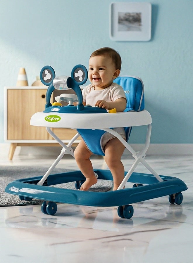 BAYBEE PIXORA Baby Walker for Kids, Foldable Kids Walker with 3 Position Adjustable Height & Musical Toy Bar Activity Walker for Toddlers, Kids Walker for Baby Boy Girl 6 to 18 Months Blue - Image 1