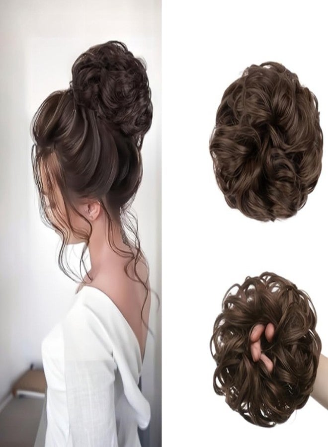VIVIAN 1PCS Messy Bun Hair Piece Synthetic Hair Extension With Elastic Rubber Band Hair Juda for Women Brown, Pack of 1 - Image 1
