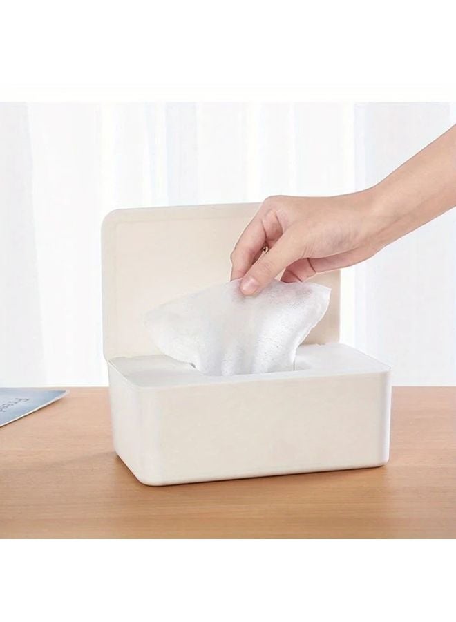White Plastic Wet Wipe Storage Box With Locking Lid Spill Proof Dispenser For Bathroom Travel - Image 1
