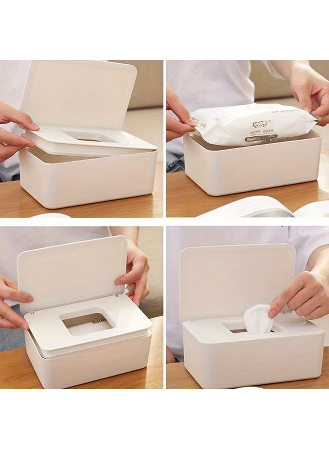 White Plastic Wet Wipe Storage Box With Locking Lid Spill Proof Dispenser For Bathroom Travel - Image 5
