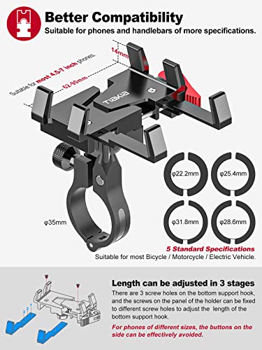 Tiakia Bike Phone Mount Holder, Aluminum Motorcycle Phone Mount, Handlebar Mounted Cell Phone Holder for Bike, 360° Rotation, Universal Bicycle Phone Mount for 4.5-7 Inch Phones - Image 5