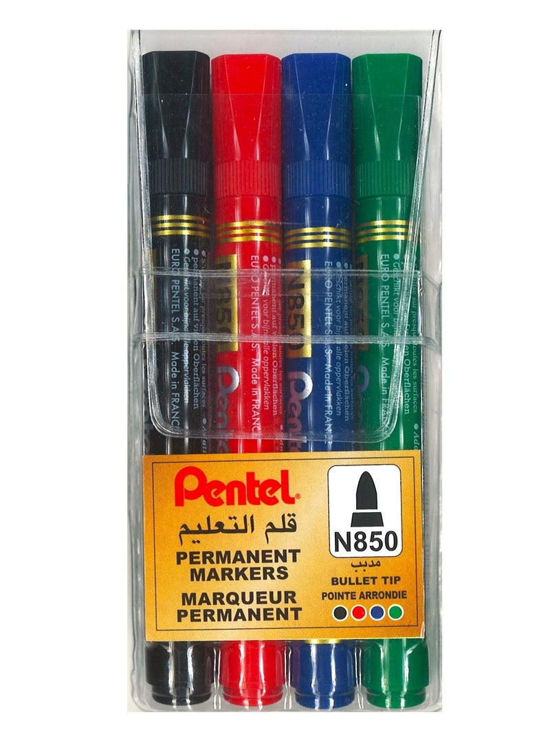 Pentel 4-Piece Permanent Marker Bullet Tip Multicolour - Image 1