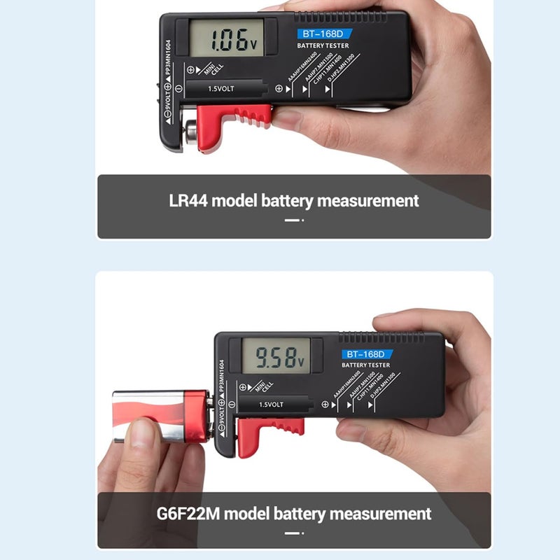 جهاز اختبار البطاريات الرقمي Cabilock 9 فولت AA AAA مع شاشة LCD للاستخدام المنزلي والمهني، مؤشر سعة الجهد، تصميم باللونين الأسود والأحمر - Image 3