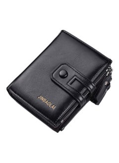 JINBAOLAI Zippered Leather Mens Wallet Black  - Image 1