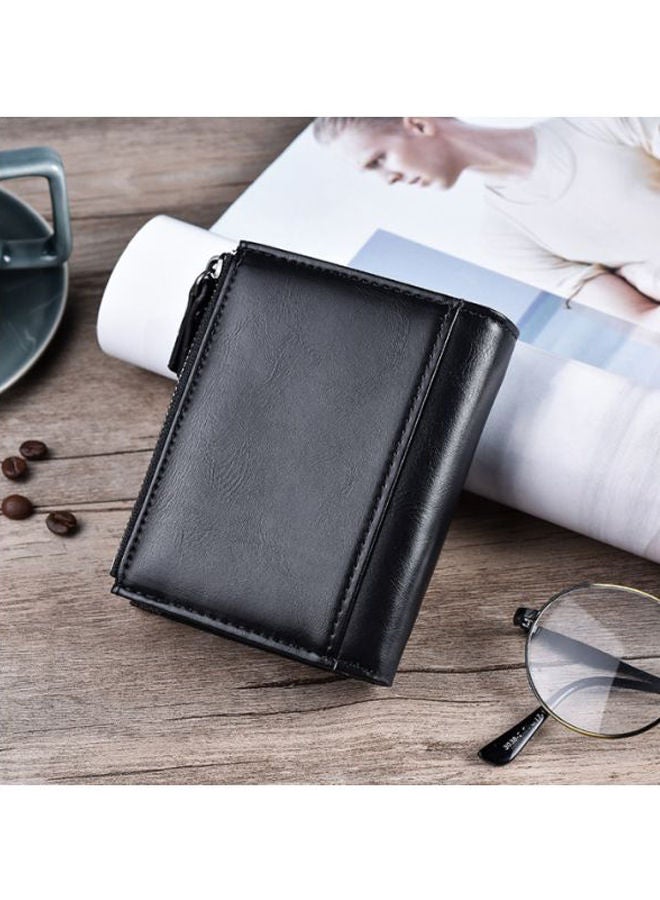 JINBAOLAI Zippered Leather Mens Wallet Black - Image 2