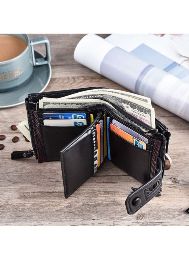 JINBAOLAI Zippered Leather Mens Wallet Black - Image 5