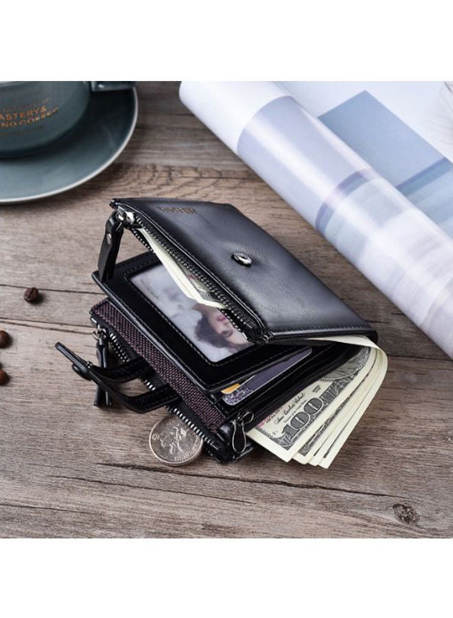 JINBAOLAI Zippered Leather Mens Wallet Black - Image 4