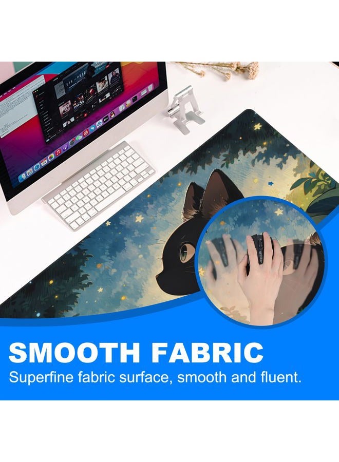 KOAIWPAE Desk Pad, Anime Cute Black Cat Extended Gaming Mouse Pad Large, 35.4"x15.7" Big Mouse Pad with Non-Slip Base and Stitched Edge, Long Computer Keyboard Mouse Mat for Home Office Work - Image 5