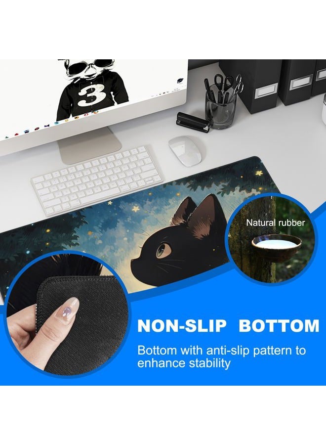 KOAIWPAE Desk Pad, Anime Cute Black Cat Extended Gaming Mouse Pad Large, 35.4"x15.7" Big Mouse Pad with Non-Slip Base and Stitched Edge, Long Computer Keyboard Mouse Mat for Home Office Work - Image 3