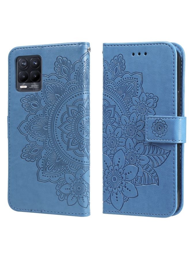 HuHa Case Cover For Realme 8 / Realme 8 Pro 7-petal Flowers Embossing Pattern Horizontal Flip PU Leather Case with Holder & Card Slots & Wallet & Photo Frame Blue 