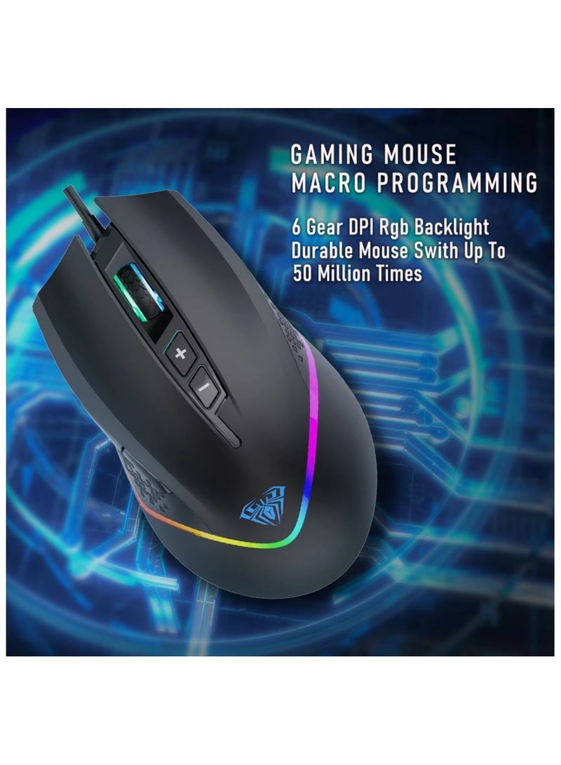 أولا ماوس الألعاب AULA F805 من ماركو مزود بإضاءة RGB ملونة قابلة للبرمجة و6 سرعات وإضاءة خلفية DPI و7 أزرار قابلة للبرمجة للكمبيوتر الشخصي - Image 2