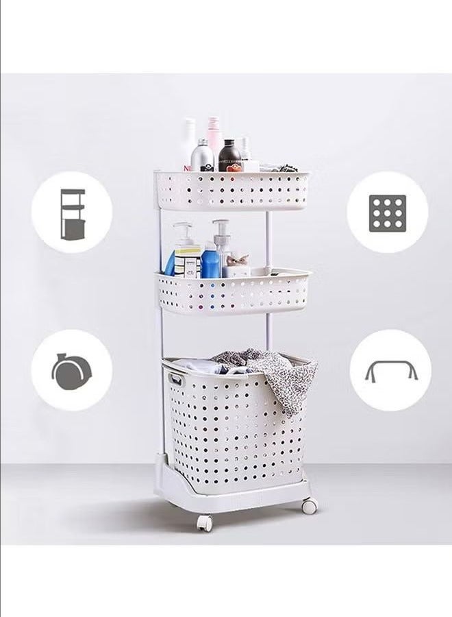 3-Layer Laundry Basket with Wheels, White - Image 1