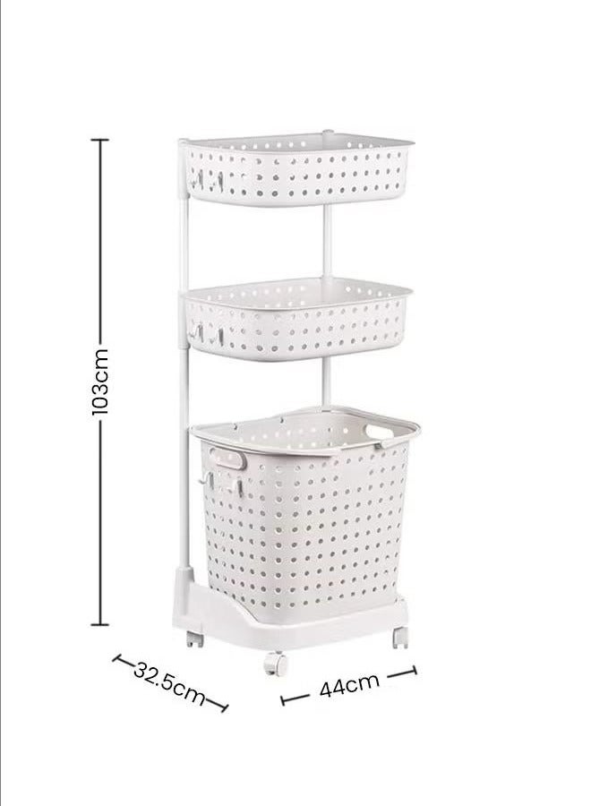 3-Layer Laundry Basket with Wheels, White - Image 2
