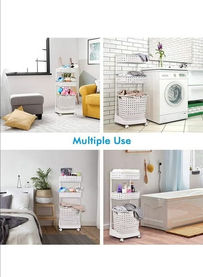 3-Layer Laundry Basket with Wheels, White - Image 4