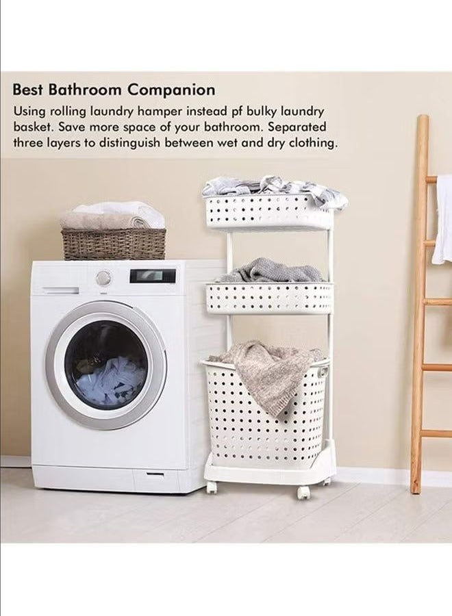 3-Layer Laundry Basket with Wheels, White - Image 5