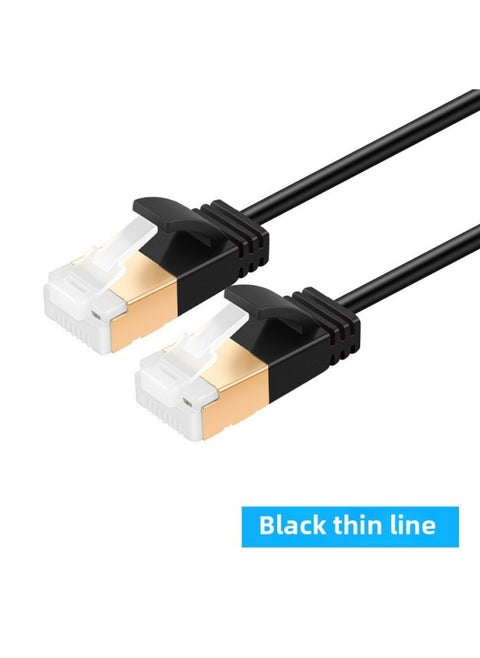 Class 7 Network Cable 10 Trillion Household Shielded Twisted Pair Flat Cat7 Gigabit Broadband Connection Computer Finished Network Cable-Color:Black Thin Line-Line Length:1 M
