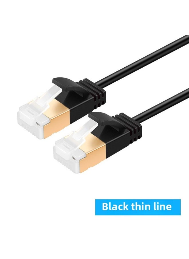 Generic Class 7 Network Cable 10 Trillion Household Shielded Twisted Pair Flat Cat7 Gigabit Broadband Connection Computer Finished Network Cable-Color:Black Thin Line-Line Length:1 M  - Image 1