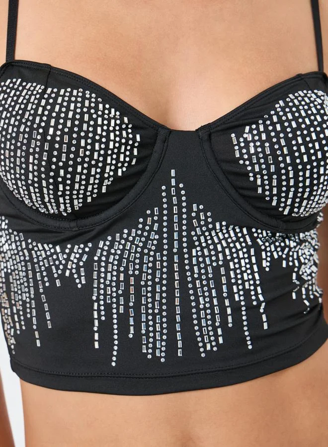 تايك تو حمالة صدر بسلك دعم مزينة بحجر الراين