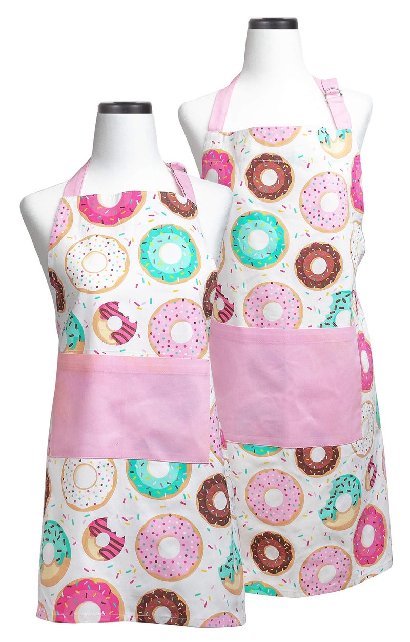 Handstand Kitchen Mother and Daughter 100 Cotton Whimsical Print Apron Set  Donut Shoppe