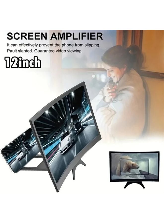 حامل مكبر الهاتف الذكي الأسود 12 بوصة، مكبر فيديو عالي الدقة للألعاب والأفلام - Image 3