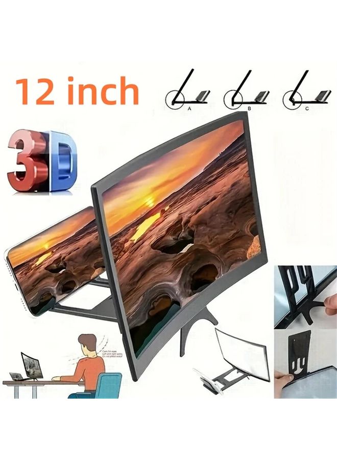 حامل مكبر الهاتف الذكي الأسود 12 بوصة، مكبر فيديو عالي الدقة للألعاب والأفلام - Image 2