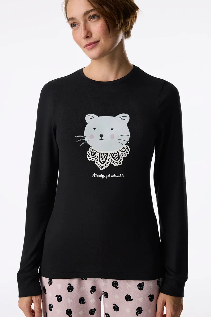 بنتي PENTI Moody Animal Print Long Sleeve Pyjama T-Shirt