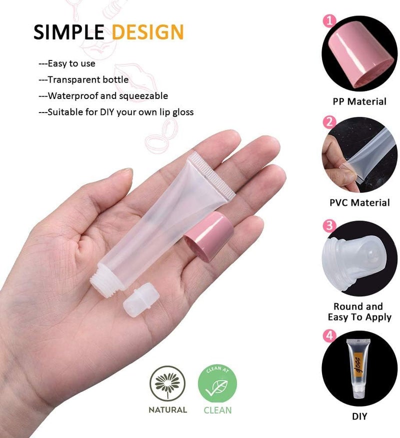 AMORIX Lip Gloss Tubes for Lip Gloss Clear Empty Lip Balm Container with Pink Cap Refillable Soft Cosmetic Squeeze Tubes for Lip Gloss Base Glitter Pigment Powder 6 Pack - Image 2