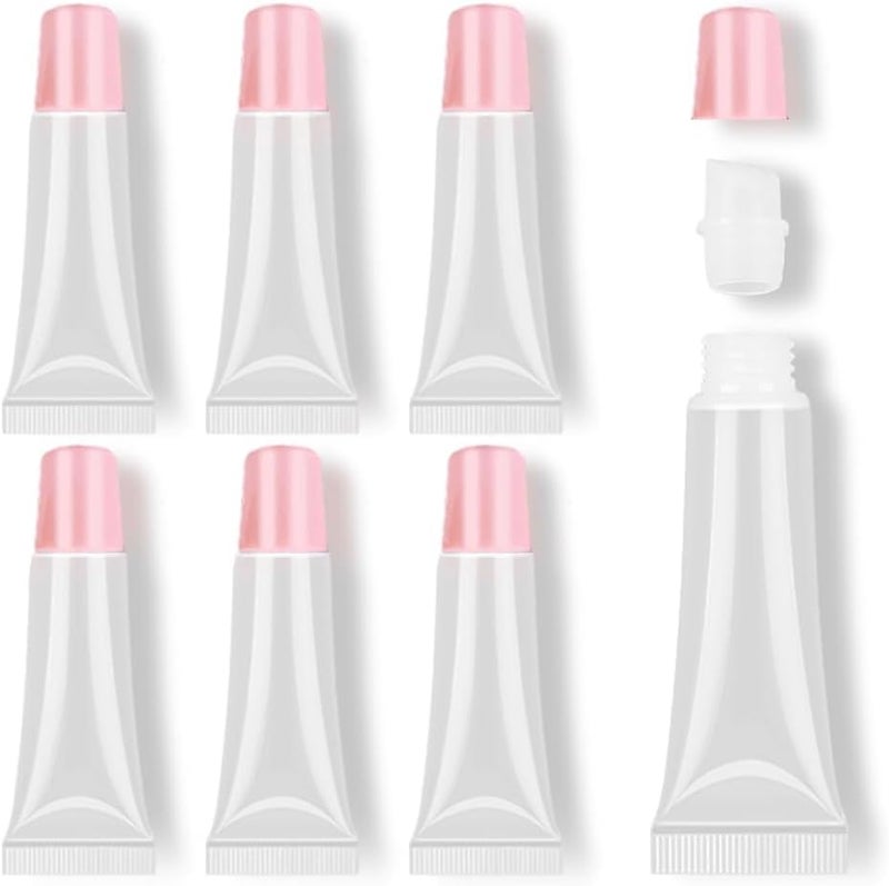 AMORIX Lip Gloss Tubes for Lip Gloss Clear Empty Lip Balm Container with Pink Cap Refillable Soft Cosmetic Squeeze Tubes for Lip Gloss Base Glitter Pigment Powder 6 Pack - Image 1