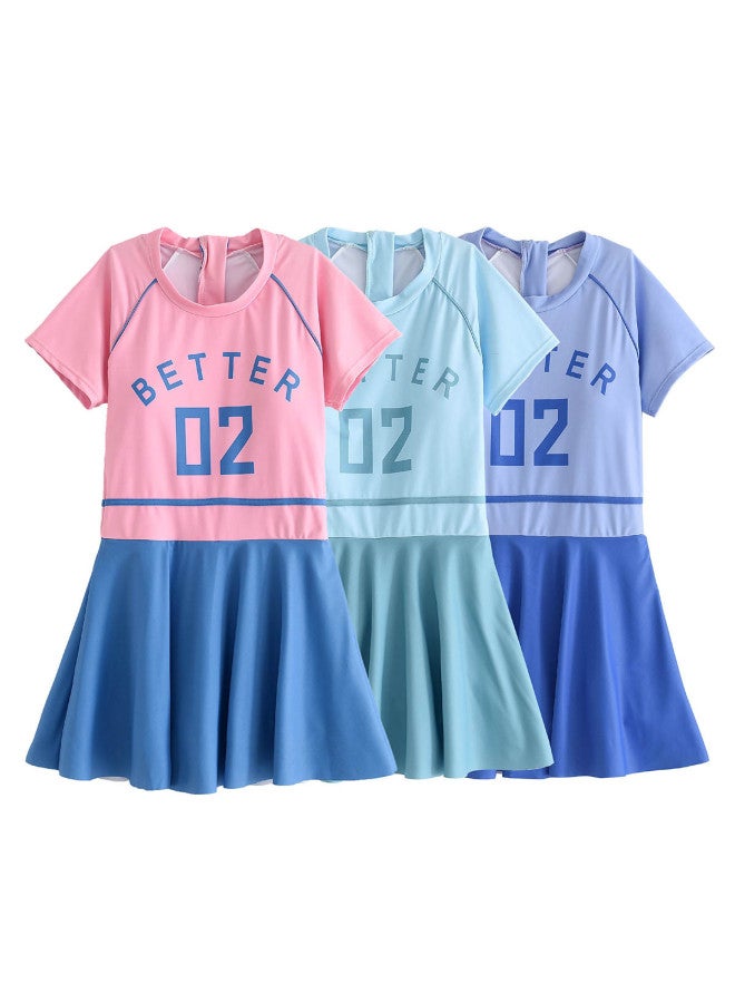 Bumblebee girls One-piece Swimsuit Parent-child Style Hot Springs Square-cut Dress With Short Sleeves And Skirt - Image 5