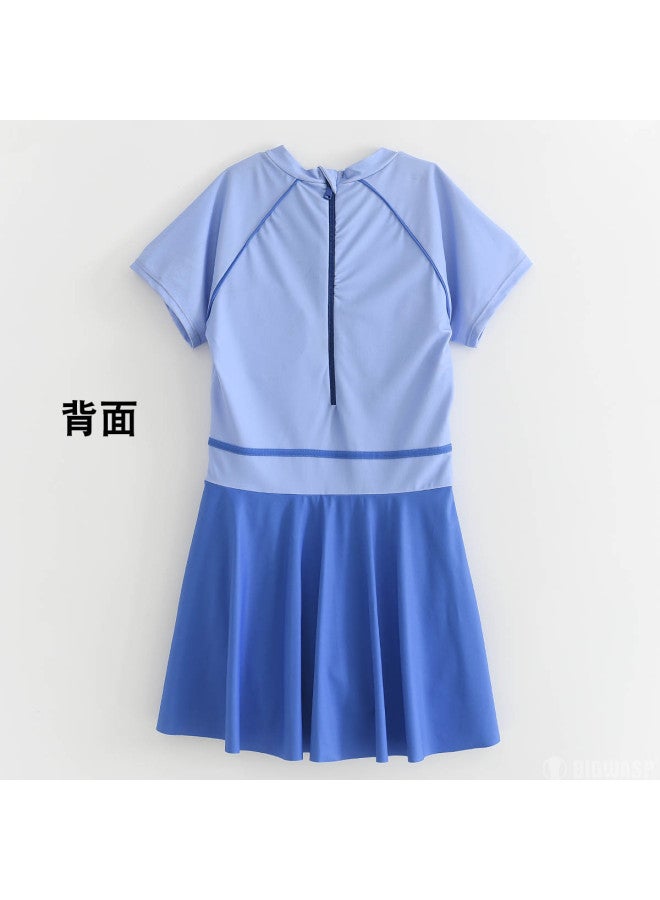 Bumblebee girls One-piece Swimsuit Parent-child Style Hot Springs Square-cut Dress With Short Sleeves And Skirt - Image 3