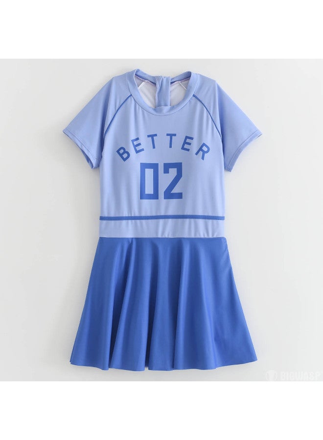 Bumblebee girls One-piece Swimsuit Parent-child Style Hot Springs Square-cut Dress With Short Sleeves And Skirt - Image 2