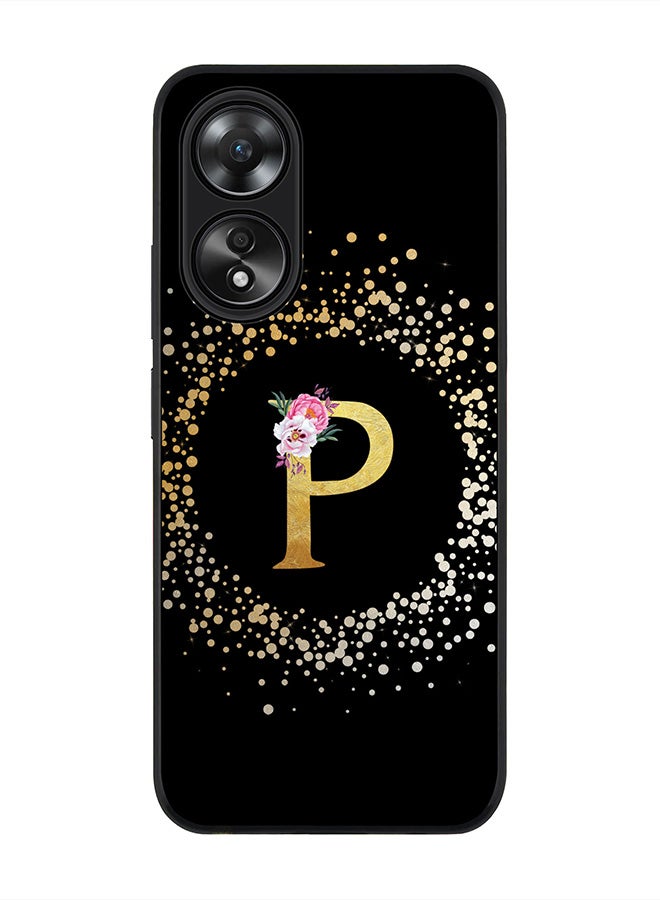 Stylizedd Rugged Black edge case for Oppo A58 4G, Slim fit Thin Cover- Custom Monogram Initial Letter Floral Pattern Alphabet- P (Black) - Image 1