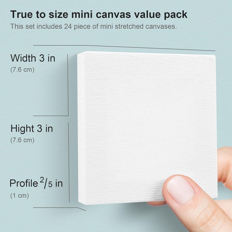AUREUO Mini Stretched Canvas - 3x3 Inch/24 Pack - 2/5 Inch Profile Small Square Canvas - Gift Set Bulk Pack Canvases for Acrylic Painting & Craft - Image 2