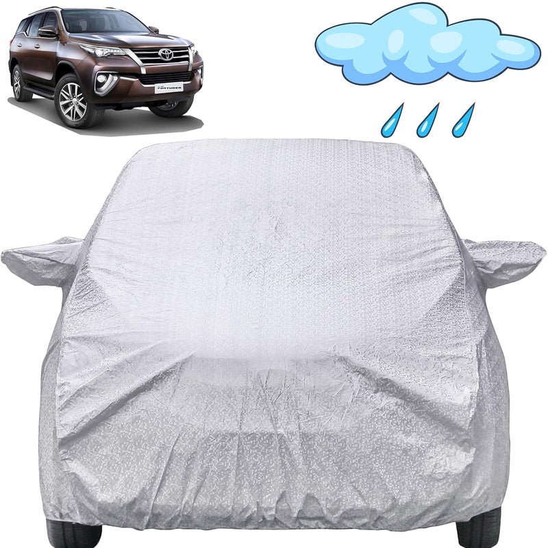Autofact Fortuner Waterproof Car Cover with Mirror Pockets, Shinning Silver Design, Non Woven Fabric,Triple Stitched, Compatible with Toyota Fortuner Car Cover (2009 to 2024), Fortuner Car Accessories - Image 1