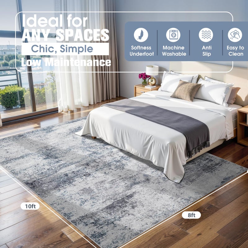 Aelenmu 8x10 Area Rugs for Living Room Rug Washable: Abstract Large Rug for Dining Room Bedroom Carpet Non Slip 8 by 10 Indoor Modern Nursery Home Office Blue Grey - Image 2