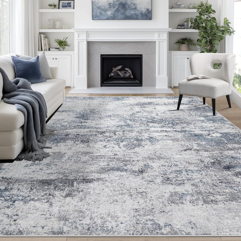 Aelenmu 8x10 Area Rugs for Living Room Rug Washable: Abstract Large Rug for Dining Room Bedroom Carpet Non Slip 8 by 10 Indoor Modern Nursery Home Office Blue Grey - Image 1