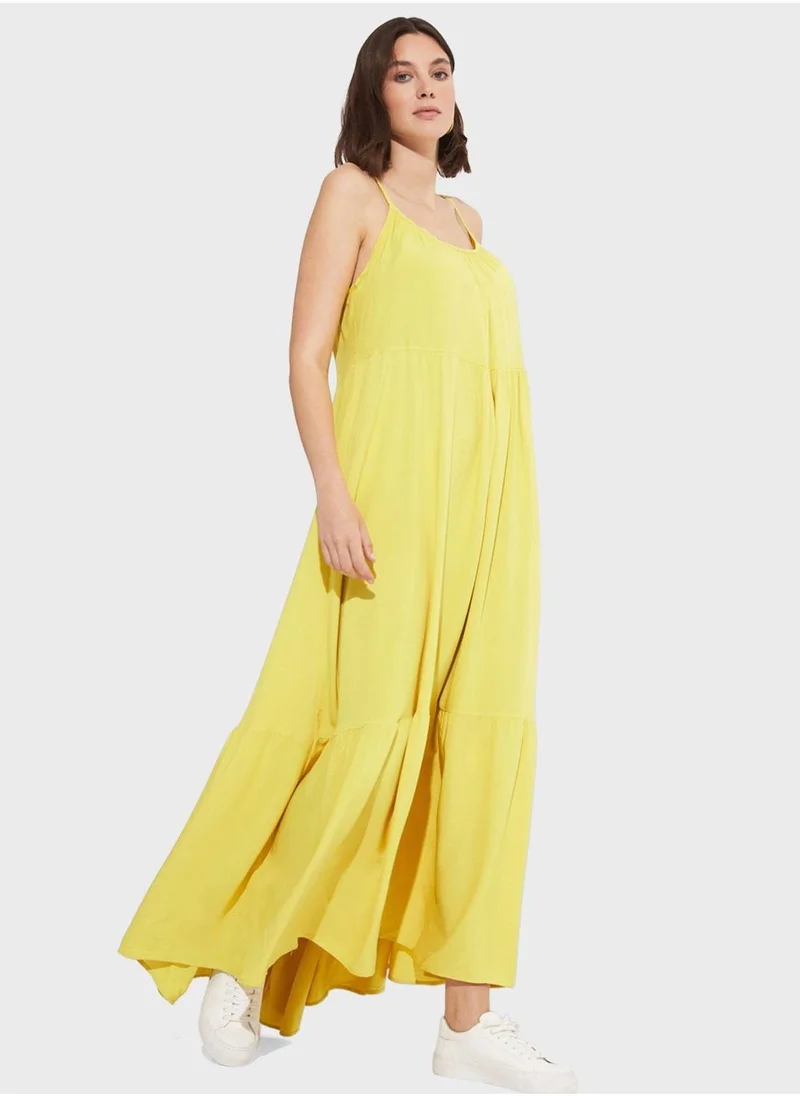 JUNE Tiered Yellow Dress
