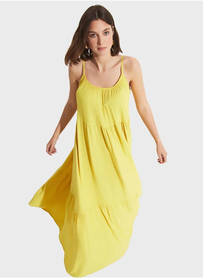 JUNE Tiered Yellow Dress