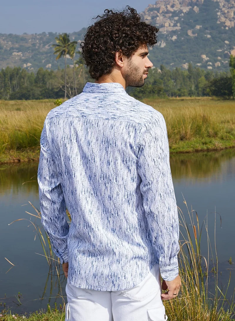 Campus Sutra Men's Navy Blue & Cream White Duo-Brushed Shirt