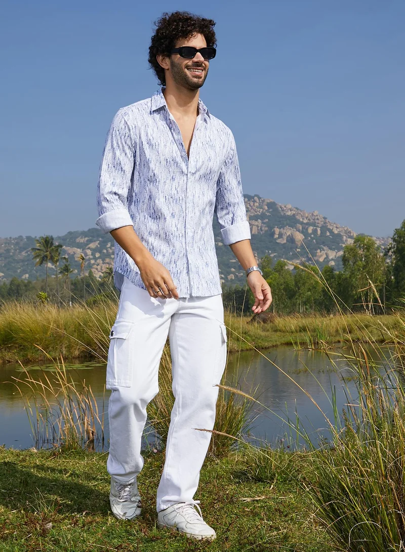 Campus Sutra Men's Navy Blue & Cream White Duo-Brushed Shirt