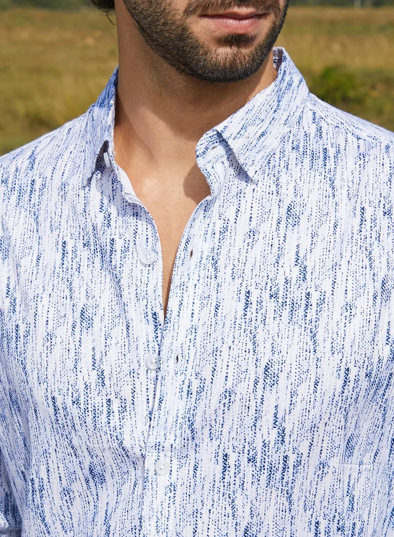 Campus Sutra Men's Navy Blue & Cream White Duo-Brushed Shirt