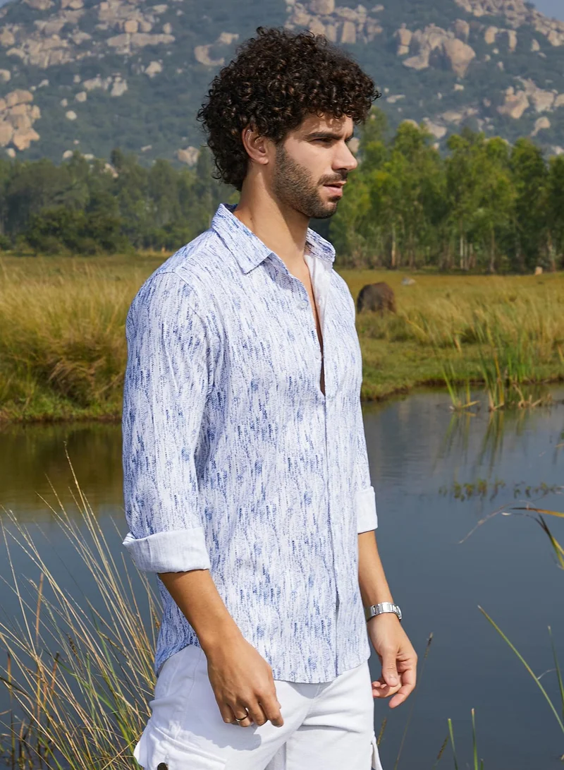 Campus Sutra Men's Navy Blue & Cream White Duo-Brushed Shirt