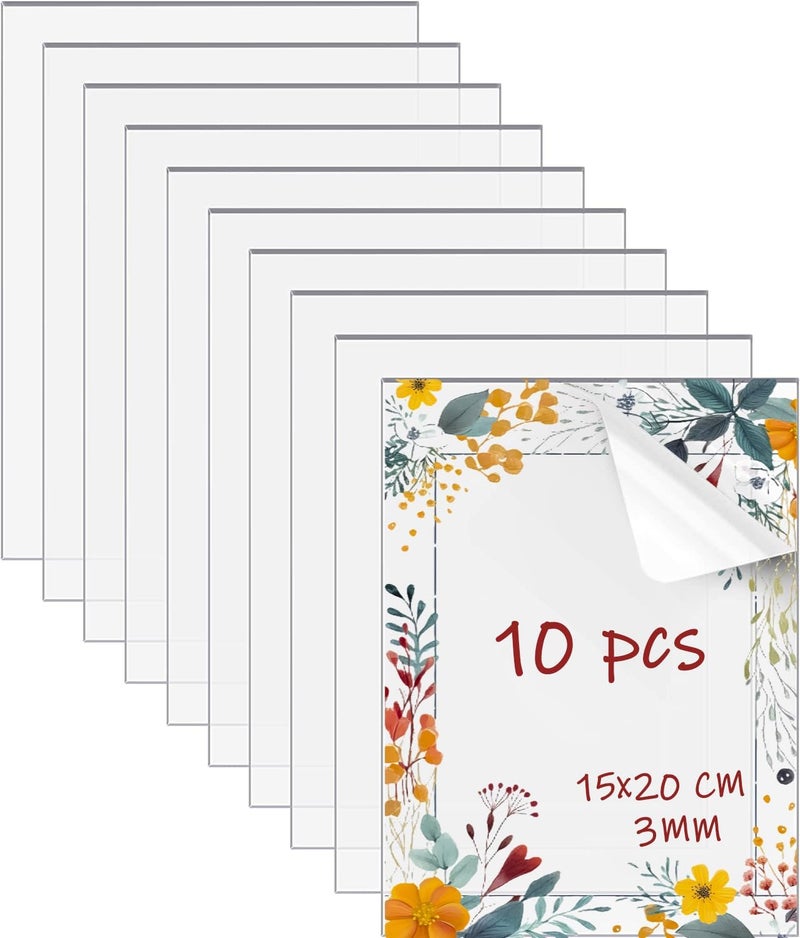 XUBX 10 Pieces 15x20cm 3mm Clear Acrylic Sheets, Transparent Plexiglass, Perspex Sheets, Perspex Plastic Panel for Picture Frame Glass Replacement, Projects Display, Painting - Image 1