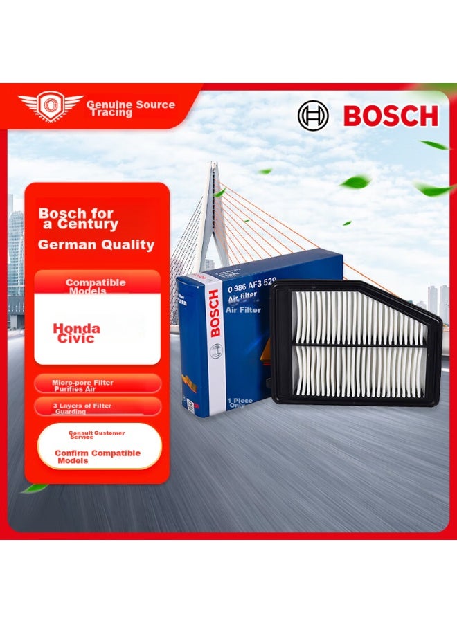 Bosch Oil-based Air Filter Element, Air Cleaner, Air Filter 3529, Compatible With Honda Civic - Image 1