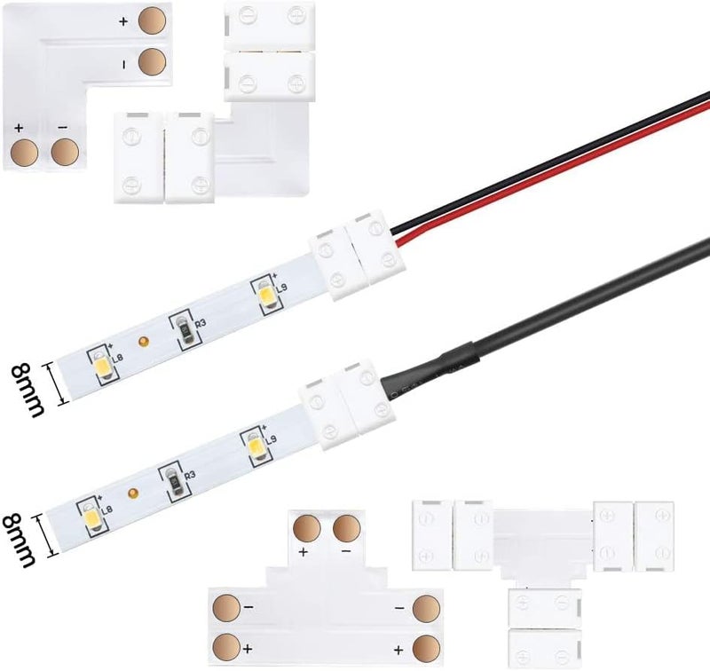 LightingWill 2 Pin LED Strip Light Connector Kit, 8mm Solderless Adapter Connectors, LED Strip Accessories Set for 8mm Wide 3528 2835 Single Color Flex LED Strips, 24 Pack - Image 4