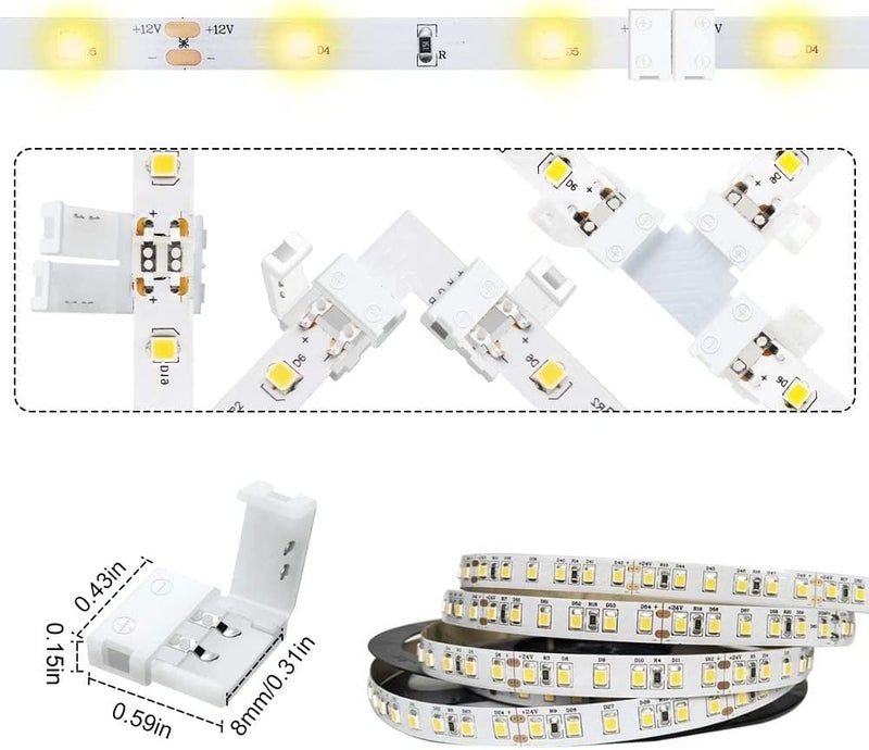 LightingWill 2 Pin LED Strip Light Connector Kit, 8mm Solderless Adapter Connectors, LED Strip Accessories Set for 8mm Wide 3528 2835 Single Color Flex LED Strips, 24 Pack - Image 2