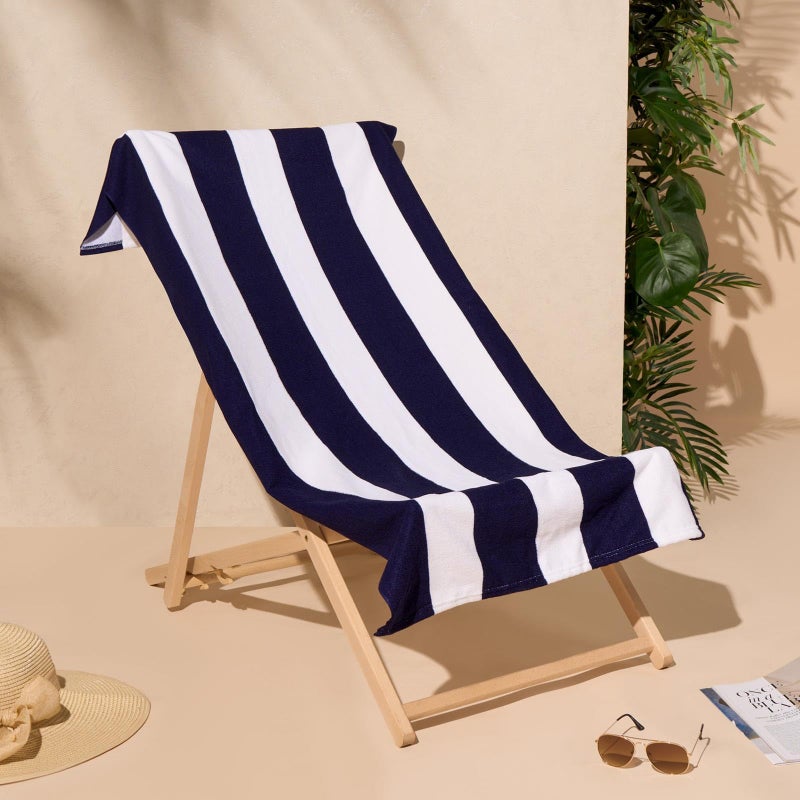 Dreamscene Stripe Beach Towel Navy Swimming Pool Beach Holiday Essentials Gym Microfibre Beach Towels for Adults Kids Quick Dry Towel 71cm x 152cm