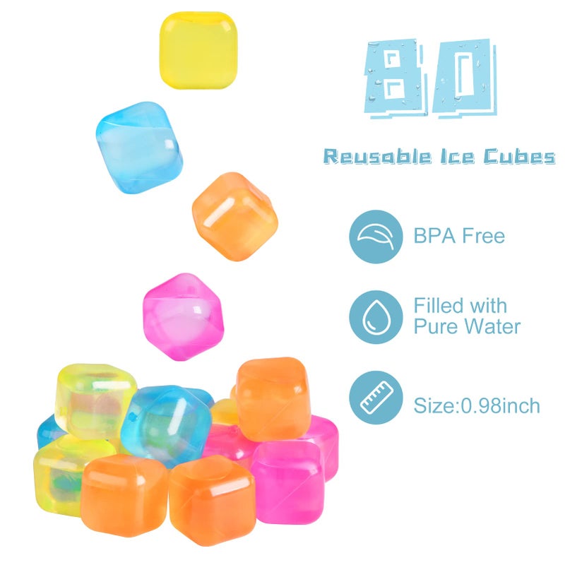 VOGVOG 80 Pack Reusable Ice Cube, Colorful Plastic Squares Ice Cubes, Washable Refreezable Ice Cube for Drinks, Whiskey, Coffee - Image 3