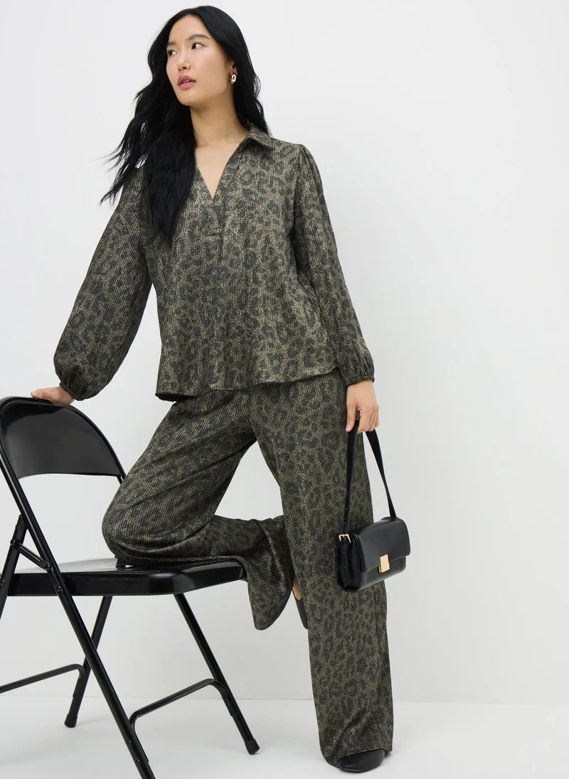 Matalan Gold Plisse Leopard Co Ord Blouse